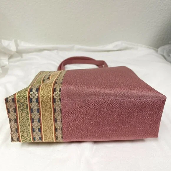 JAPANESE KIMONO TOTE BAG WOVEN STREAM & FLORAL PLANTS NISHI Women’s Elegant - Picture 3 of 5